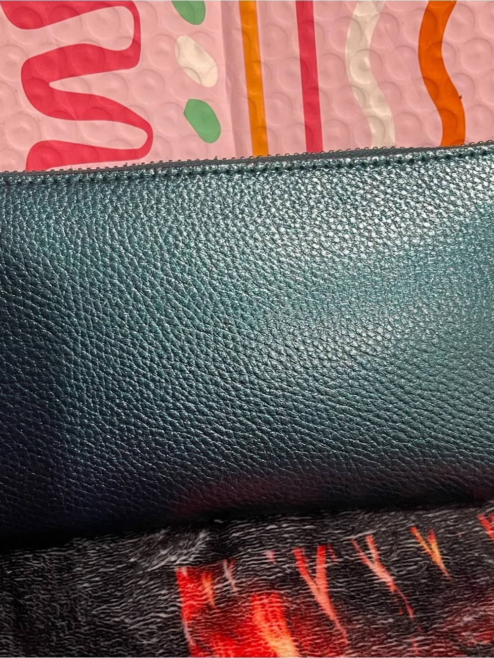 Coach Metallic Teal Pebbled Leather Zip Wallet with Gun Metal Logo & Zipper